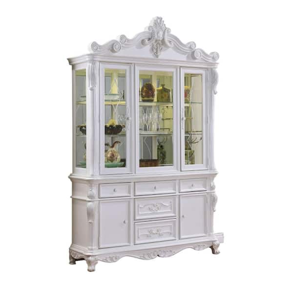 Benjara Zenie White Solid Wood 61.5 in. Classic Carved