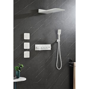Wall Mounted Shower System With 3 Body Sprays, Fixed and Handheld Shower Head，1.5GPM，60'' steel hose，White