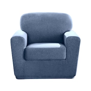 Cedar Stretch Indigo Polyester Textured 2 Piece Arm Chair Slipcover