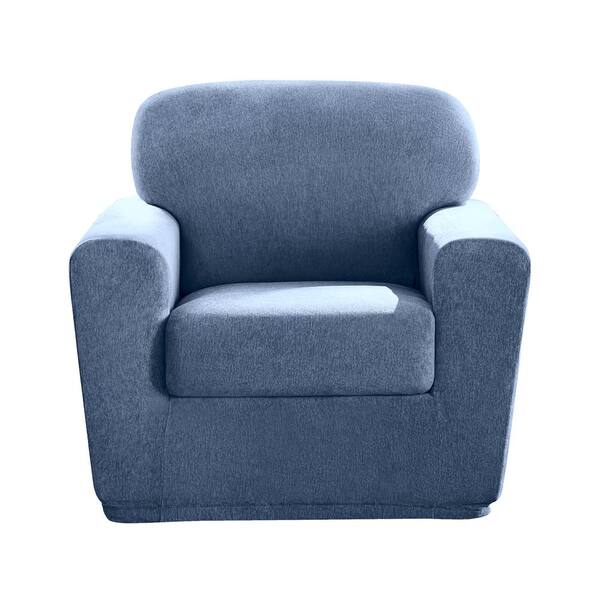 Sure-Fit Cedar Stretch Indigo Polyester Textured 2 Piece Arm Chair Slipcover