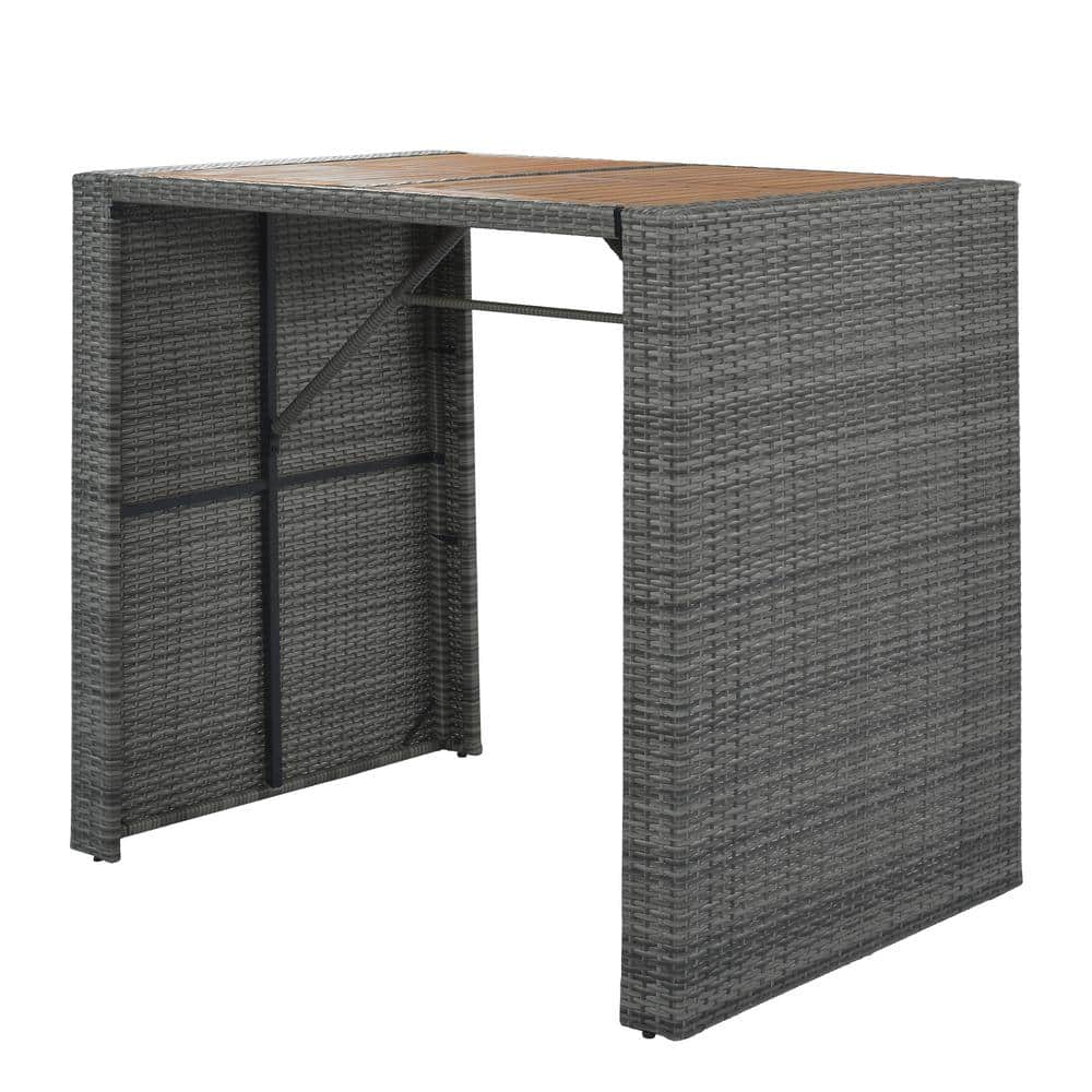 Gray 5-Piece Steel and Wood Bar Height Outdoor Dining Set