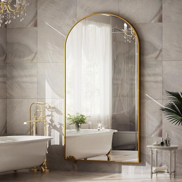 34 in. W x 76 in. H Arched Aluminum Alloy Framed Gold Full Length Mirror Wall Vanity Mirror Bathroom Mirror