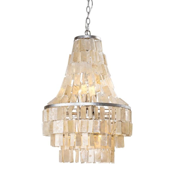 Parrot Uncle Icarus 6-Light Coastal Style Natural Capiz Shell Tiered Chandelier for Living Room