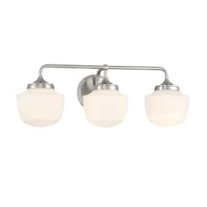 Cornwell 23 in. 3-Light Brushed Nickel Vanity Light with Etched Opal Glass Shades