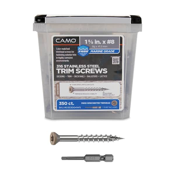 CAMO 1-5/8 in. #8 316 Stainless Steel Winchester Premium Star Drive Trim Screws (350-Count)