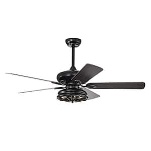 52 in. Smart Indoor Black Ceiling Fan with Remote, Timer, 3 Adjustable Wind Speeds and 2 E26 Light Bulbs Not Included