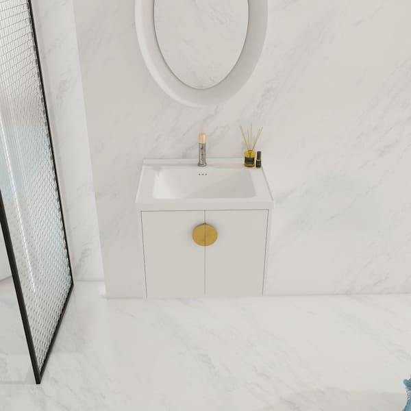 Xspracer Victoria 28 in. W x 19 in. D x 21 in. H Floating Modern Design Single Sink Bath Vanity with Top and Cabinet in White