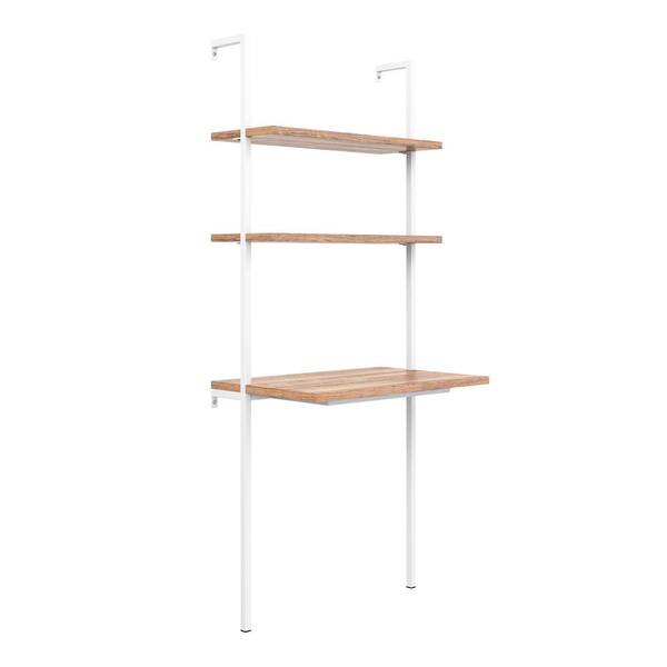 棚・シェルフ・ラック Hardwood & Engineered Wood  Office Nathan James Theo Rustic Oak and White 2-Shelf Wall-Mount Ladder