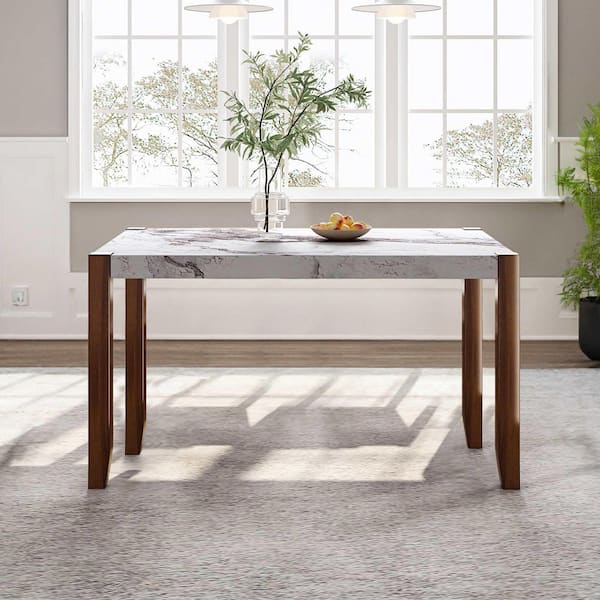 White Wood 46.5 in. 4 Legs Dining Table Seats 4