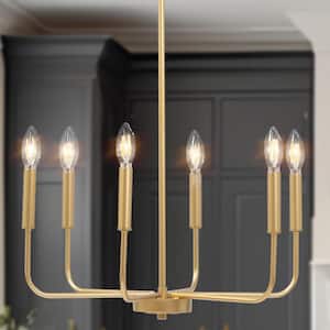 Modern Farmhouse 6-Light Gold Chandelier Classic Candlestick Island Light for Living Room and Kitchen Island