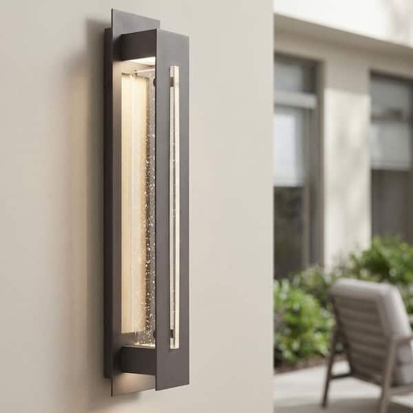 River Path 23 in. 1-Light Olde Bronze Outdoor Hardwired Wall Lantern Sconce with Integrated LED (1-Pack)