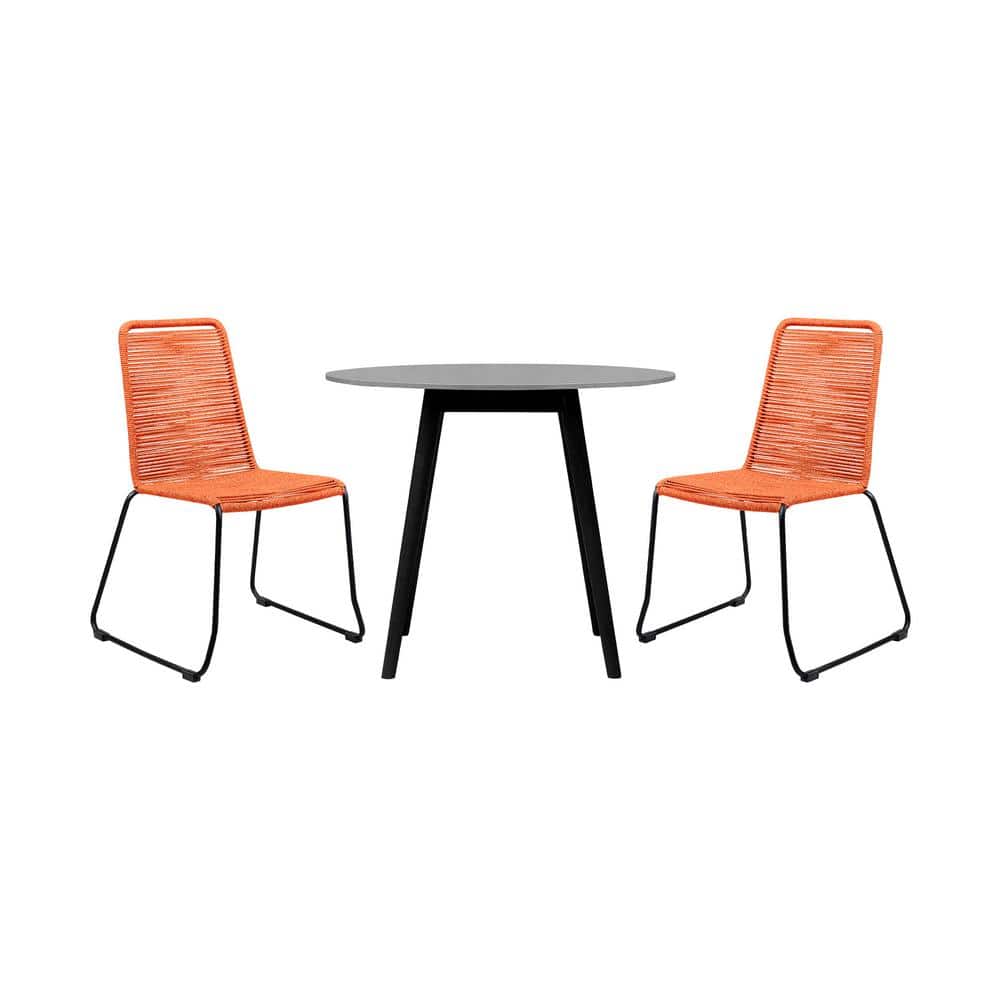 Sydney and Shasta Tangerine 3-Piece Wood Round Outdoor Dining Set