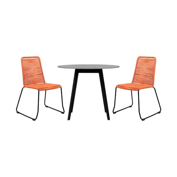 Armen Living Sydney and Shasta Tangerine 3-Piece Wood Round Outdoor Dining Set