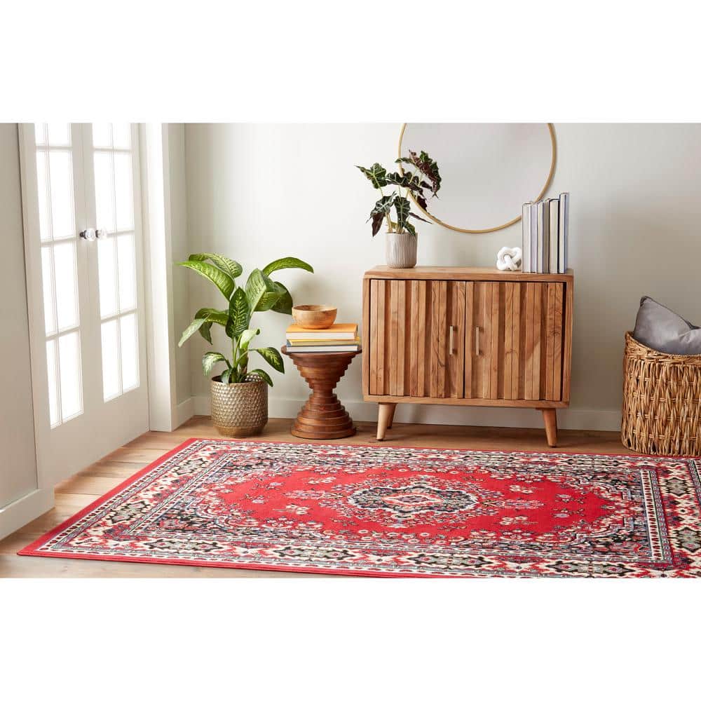 Claret and Black Traditional Medallion Area Rug, 9'2" x 12'5"