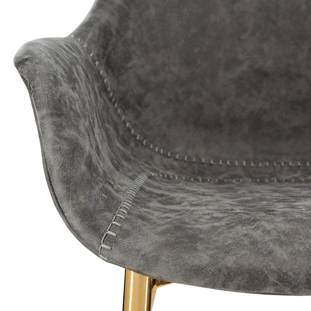 Mid Century Modern Gray Leather Armchair with Gold Metal Legs