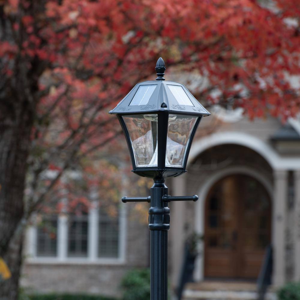 Baytown II Black Solar LED Lamp Post with Clear Plastic Lens