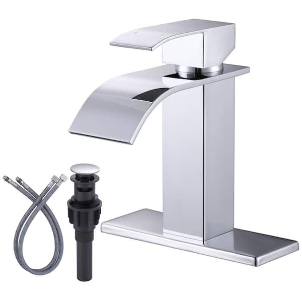 Arcora Waterfall Single Handle Single Hole Bathroom Faucet With Deck Plate Included Pop Drain In 5516