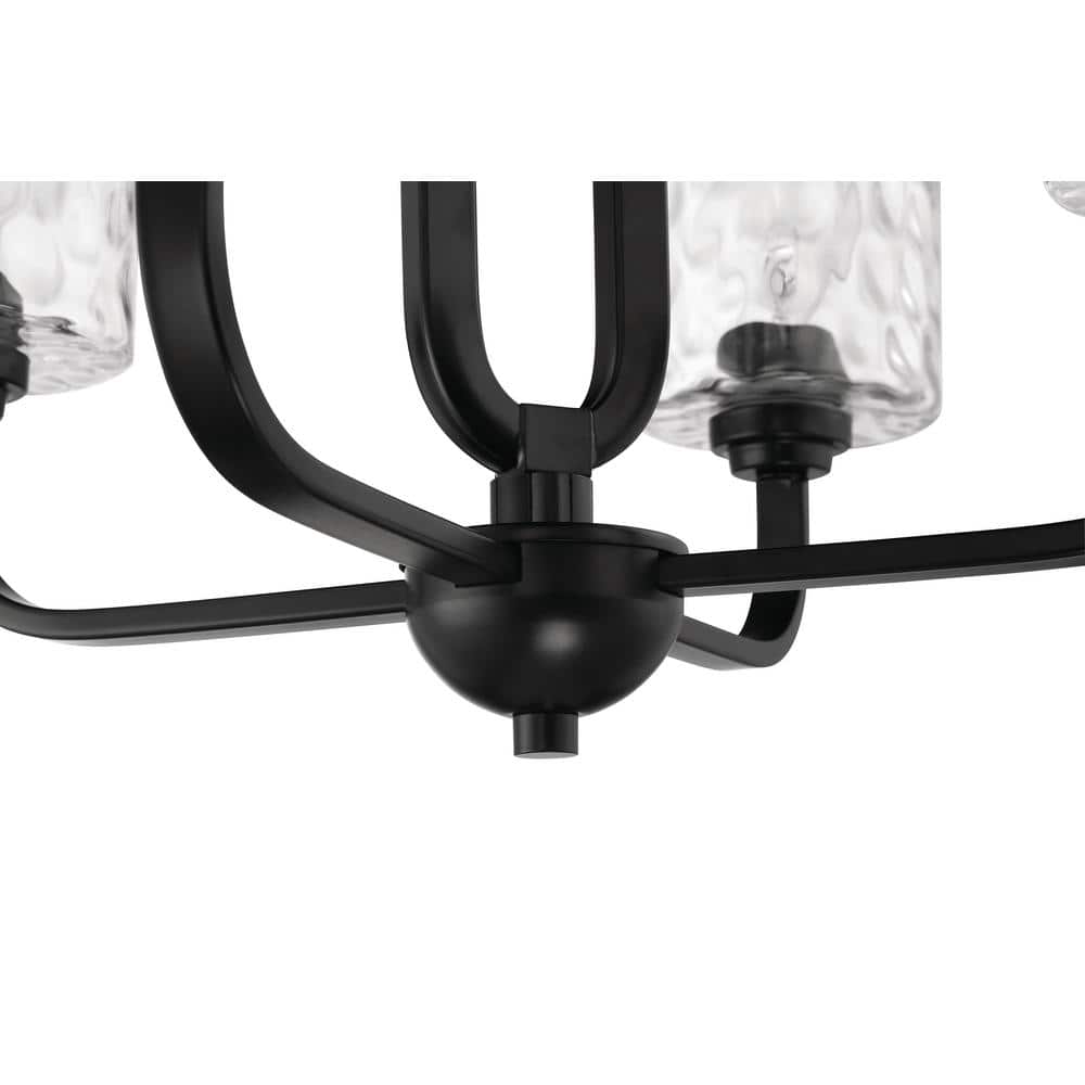 Flat Black 4-Light Chandelier with Clear Hammered Glass Shades