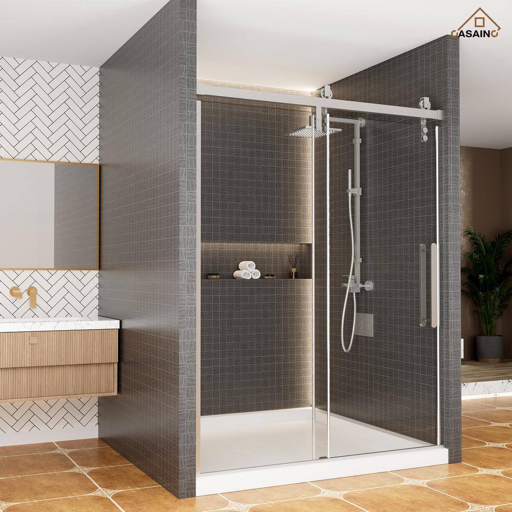 60'' Brushed Nickel Frameless Sliding Shower Door with Clear Glass