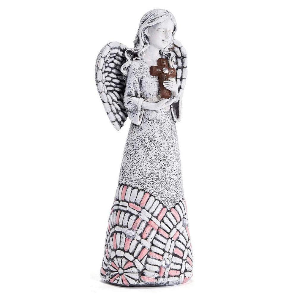 10 in. Solar Cross Praying Angel Garden Statues D08THR6D5F - The