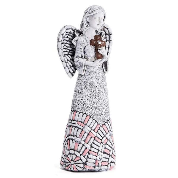 10 in. Solar Cross Praying Angel Garden Statues D08THR6D5F - The