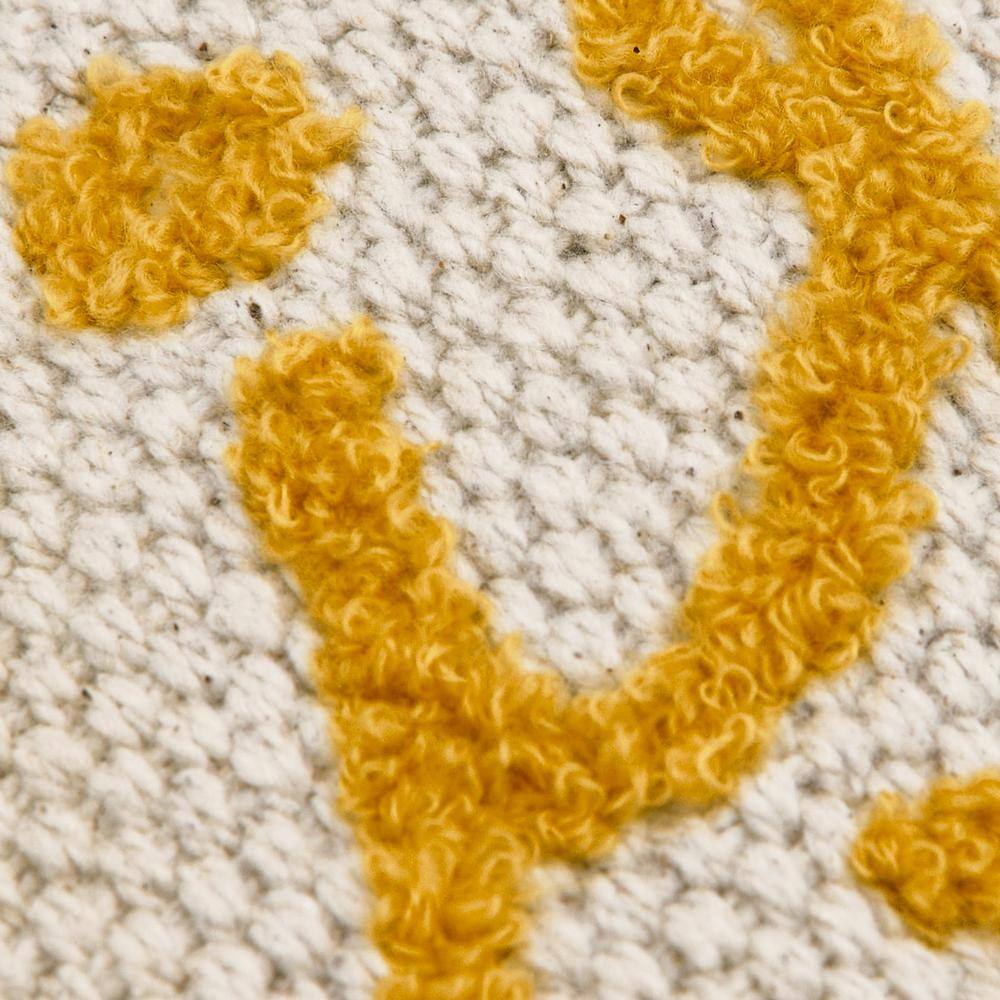 Cream and Mustard Embroidered Cotton Lumbar Pillow