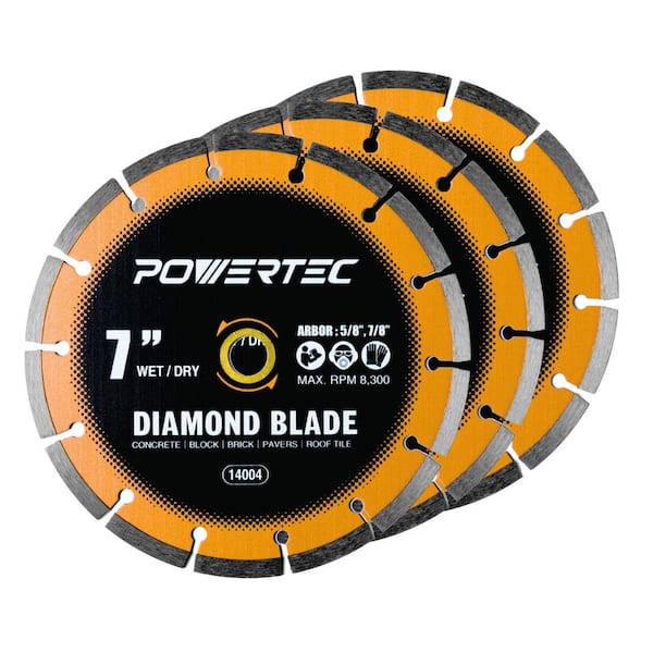 7 in. Segmented Rim Diamond Blades for Wet Dry Tile Saw - Cutting Concrete, Block, Brick, Pavers, Roofing Tile (3-Pack)