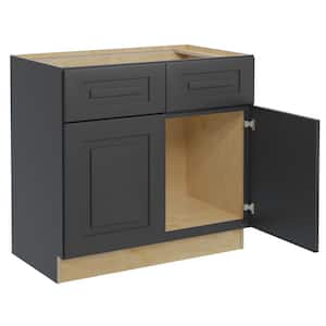 Grayson Deep Onyx Painted Plywood Shaker Assembled Sink Base Kitchen Cabinet Soft Close 36 in W x 24 in D x 34.5 in H