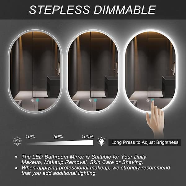 ロト ルームライト Getpro 24 in. W x 40 in. H Oval Frameless LED Wall Bathroom Vanity