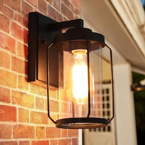 Modern Minimalist Black Outdoor Wall Light, Rhett 1-Light Outdoor Wall Lantern Sconce with Clear Glass Shade
