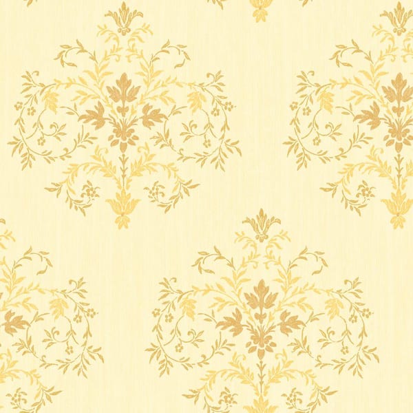 The Wallpaper Company 56 sq. ft. Yellow Interpretation of Damask Shape with an Open Modern Feel Wallpaper
