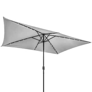 10 ft. x 6.5 ft. Rectangular Solar Powered LED Lighted Patio Market Umbrella Gray