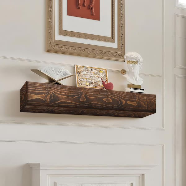 VEVOR Fireplace Mantel 8 in. W x 84 in. D x 6 in. H Brown 50 lbs. Natural Wood Solid Decorative Wall Shelf