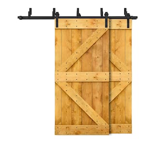 92 in. x 84 in. K Bypass Colonial Maple Stained DIY Solid Wood Interior Double Sliding Barn Door with Hardware Kit
