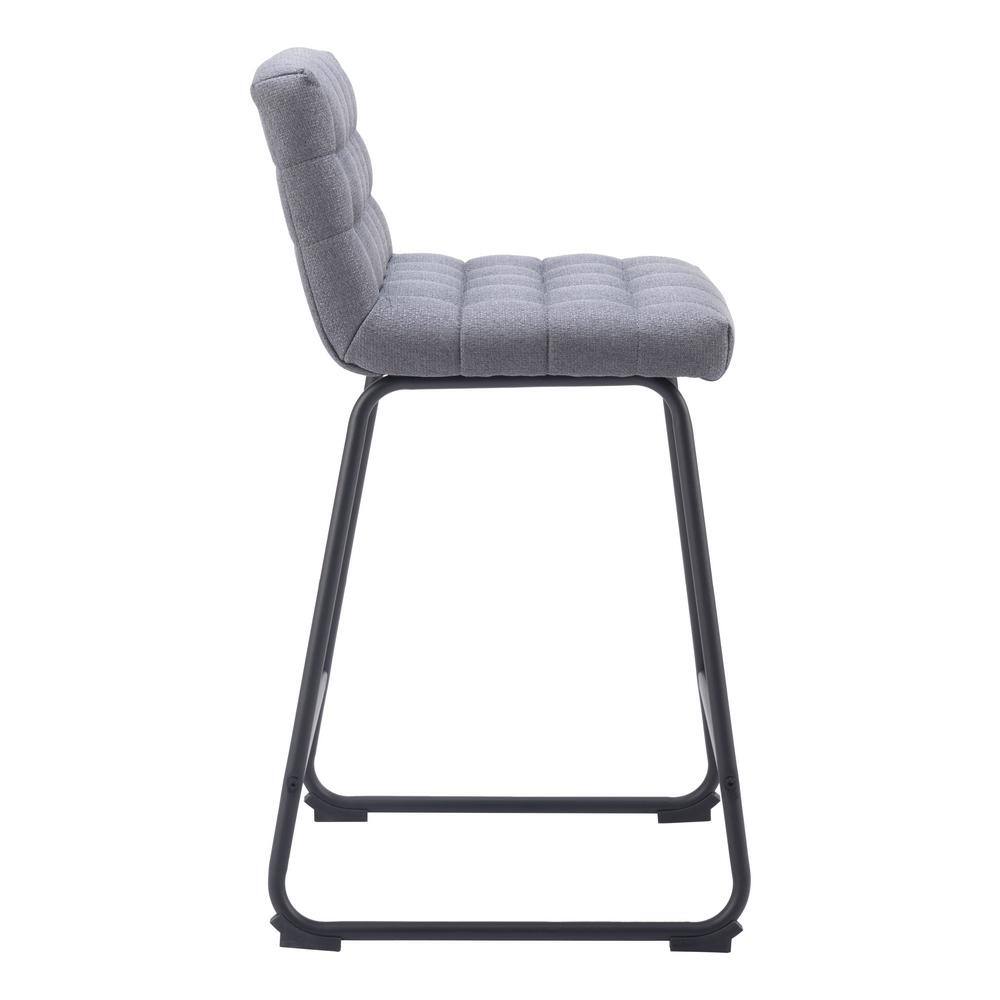 Gray Tufted Metal Frame Counter Stools, Set of 2