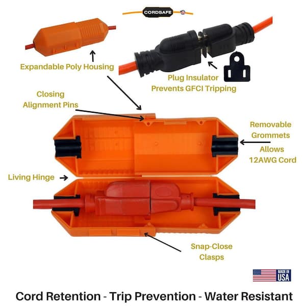 CordSafe Extension Cord Plug Protector & Safety Cover Water-Resistant  Outdoor Prevents Tripping Keep Cords Connected Green 1-Pack 2022 - The Home  Depot