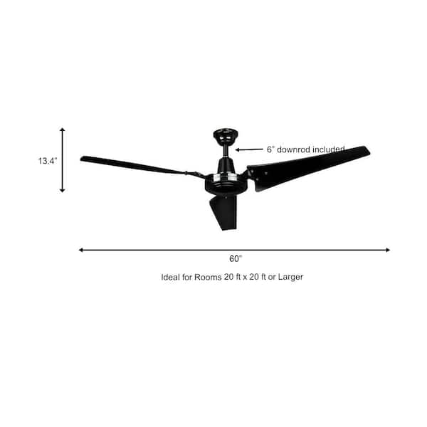 Details about   Hampton Bay Ceiling Fan with Wall Control Industrial 60 In Black Indoor 3 Blades 