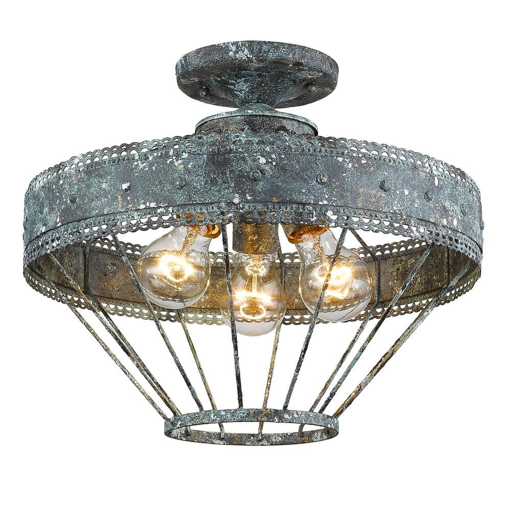 Blue Verde Patina Rustic Indoor/Outdoor Semi-Flush Light