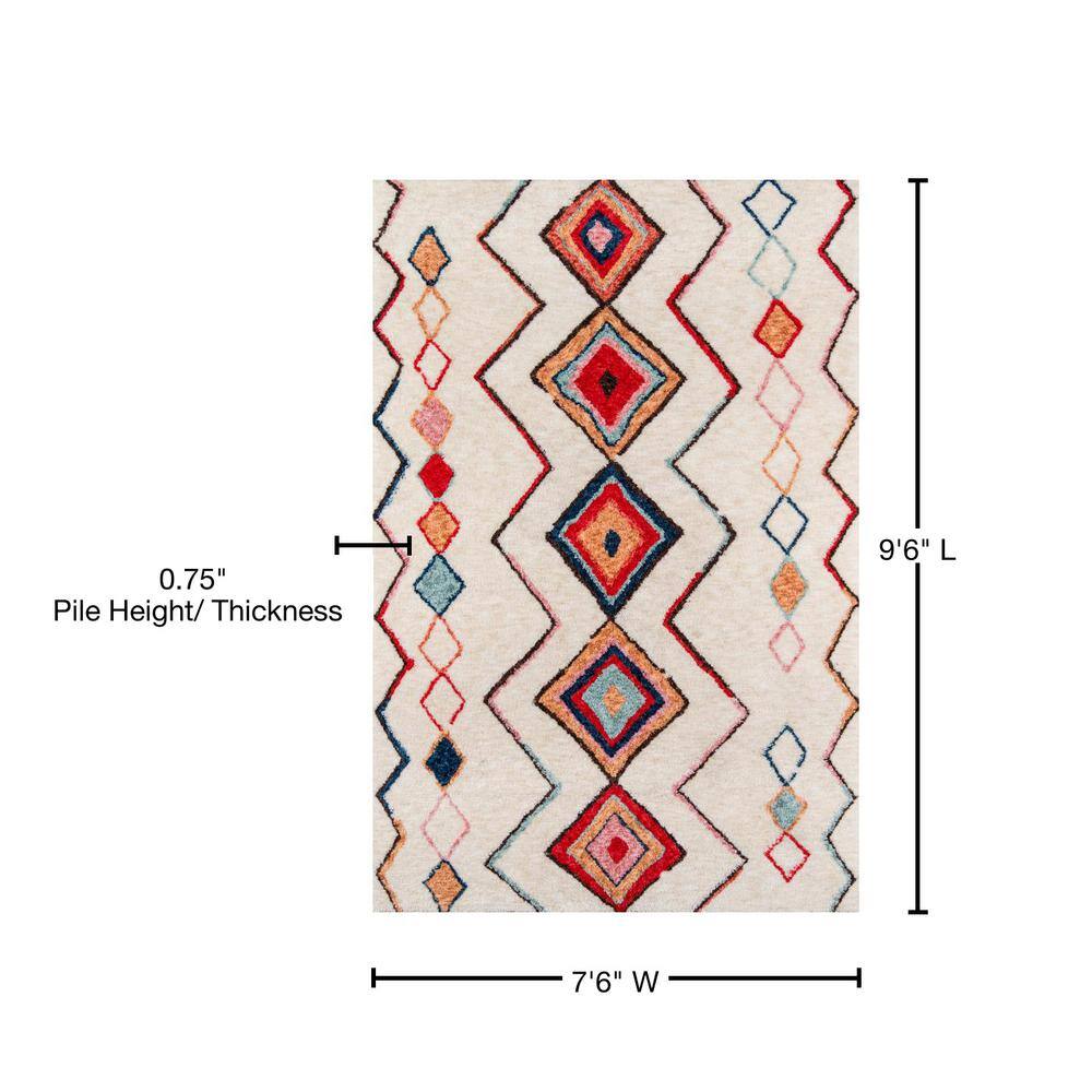 Vibrant Geometric Red Synthetic 7'6" x 9'6" Tufted Area Rug