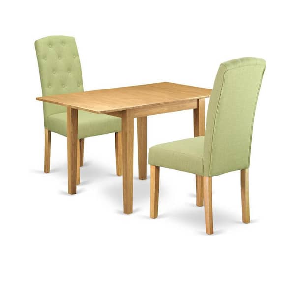 East West Furniture 3-Piece Natural Brown Oak Finish Solid Wood Top Dining Table Set