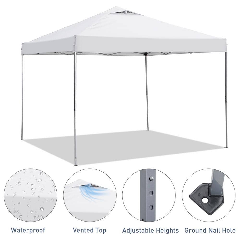 10 ft x 10 ft White Adjustable Height Outdoor Canopy Tent with Carry Bag