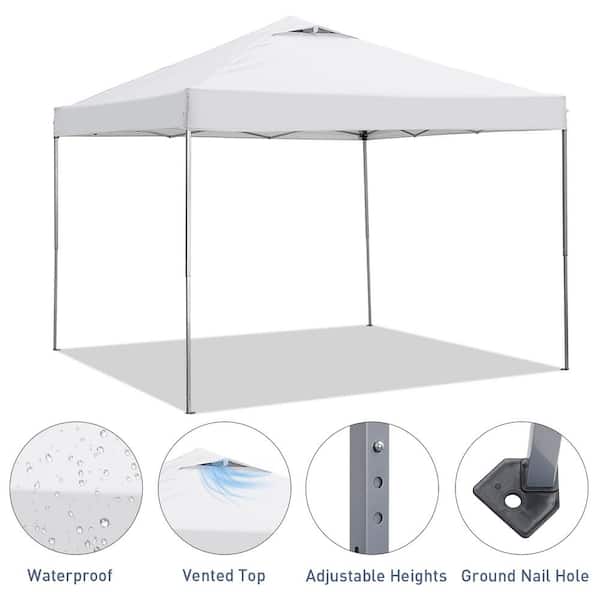 OVASTLKUY 10 ft. x 10 ft. White Patio Canopy Tent Pop Up