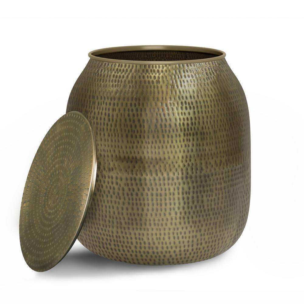 Antique Gold Hand-Hammered Metal Storage Accent Table
