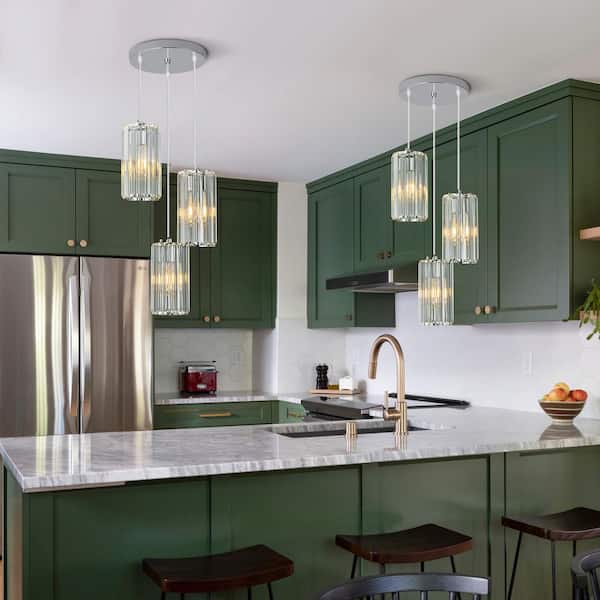 Home Lighting 40-Watt 3 Light Chrome Modern Pendant Light, Mini Crystal Chandeliers, Dinning Room Corridor Bedroom