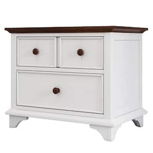 White Wood 2 Drawers 27.6 in. W Nightstand, Side Table