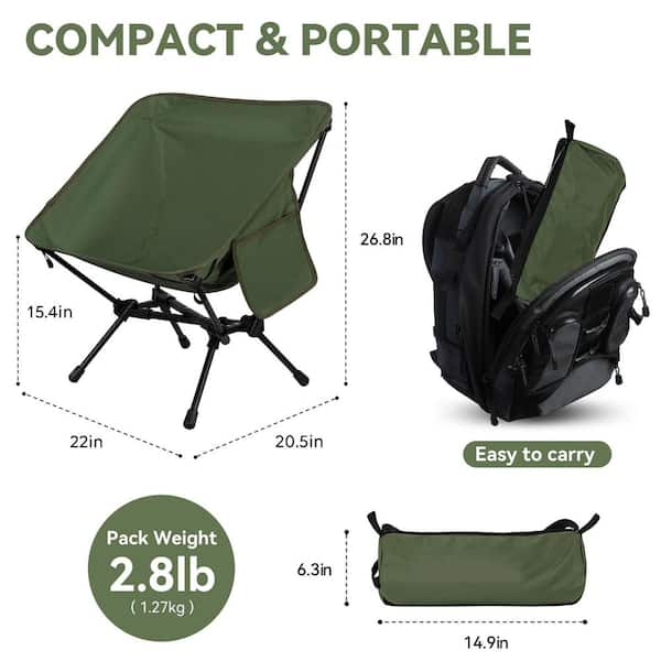 OGETFUUR Green Aluminum Ultralight Camping Chair with Carry Bag