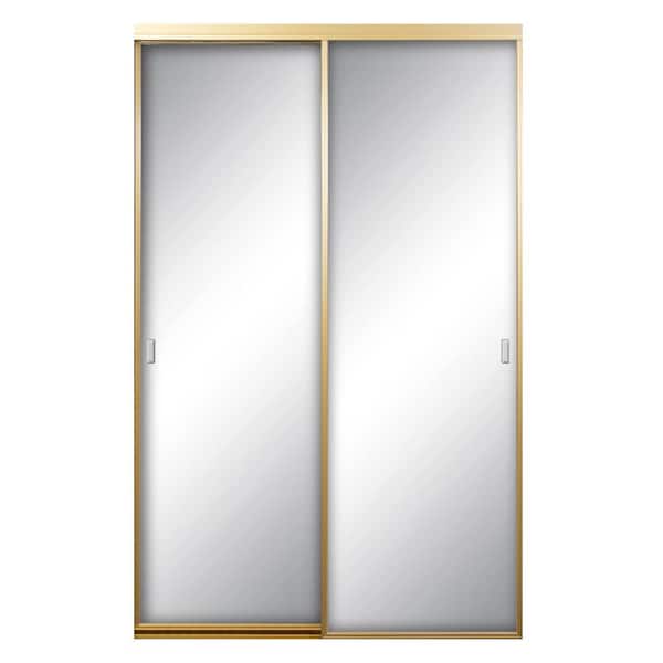 Contractors Wardrobe 48 in. x 81 in. Asprey Satin Gold Aluminum Frame Mirrored Interior Sliding Closet Door