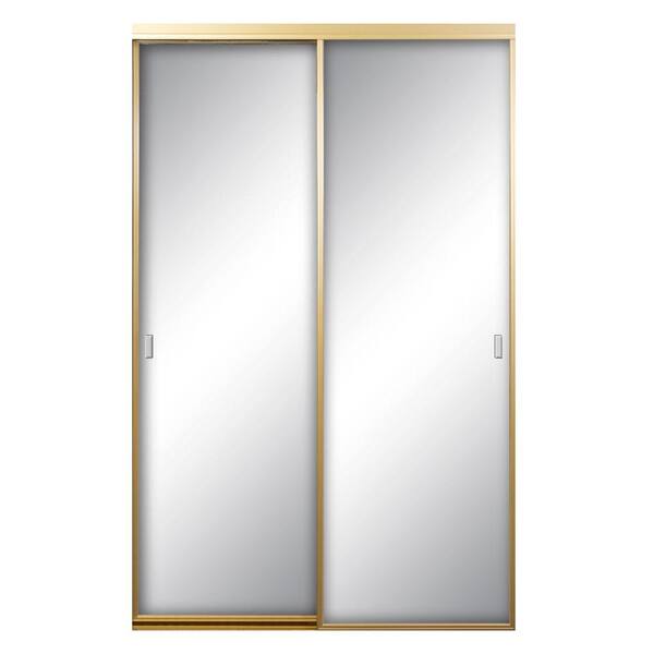 Contractors Wardrobe 84 in. x 81 in. Asprey Satin Gold Aluminum Frame Mirrored Interior Sliding Closet Door