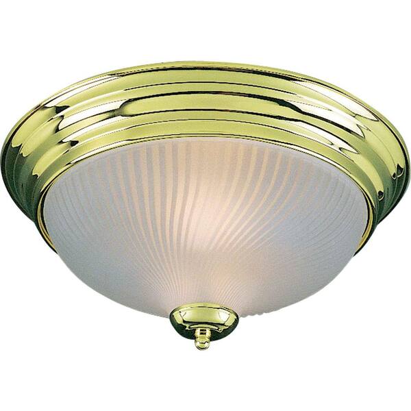 Design House 2-Light Polished Brass Ceiling Fixture with Frosted Ribbed Glass 