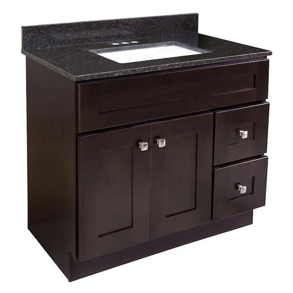 Design House Brookings 37 in. W x 22 in. D x 36.63 in. H Bath Vanity in Espresso with Black Pearl Granite Top with White Basin